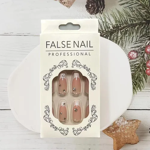 Miniatura 5 de Uñas postizas a presión con puntas francesas, uñas postizas de color rosa medio con diamantes de imitación brillantes, uñas postizas acrílicas