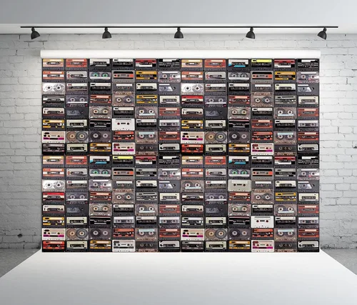 Miniatura 4 de BELECO Telón de fondo de música estilo vintage de 5 x 3 pies, cintas de cassette de audio, música retro, concierto, fiesta, fondo de papel tapiz