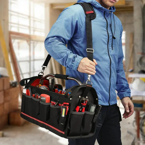 Miniatura 6 de HAUTMEC HT0296 - Bolsa de herramientas resistente de 20 pulgadas con cubierta transparente impermeable, bolsa de herramientas grande con mango