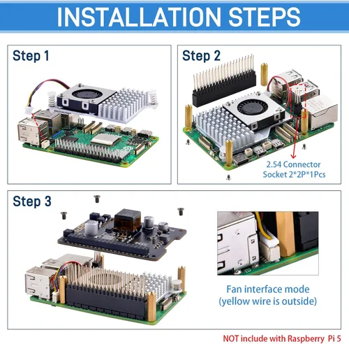 Miniatura 7 de GeeekPi P30 PoE+ HAT para Raspberry Pi 5, con enfriador activo oficial Pi 5