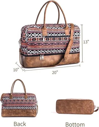 Miniatura 7 de MyMealivos Bolsa de lona para el fin de semana o viaje durante la noche bolsa de tela de lana gruesa con bolsa para zapatos