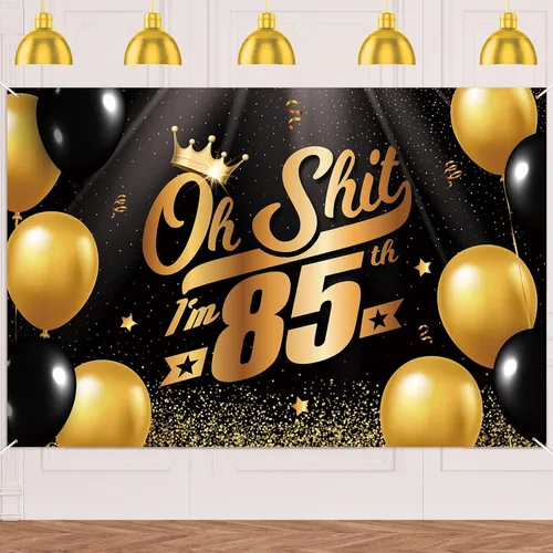 Miniatura 42 de Oh S*hit I'm 10th Banner telón de fondo negro dorado globos corona confeti Hallo Quince Cheers to 10 años decoración temática decoración para hombre