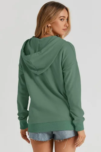 Miniatura 4 de Dokotoo Sudaderas con Capucha para Mujer 2025 con Cuello de Botón Cordón Ajustable Sudadera con Capucha Pullover Casual de Manga Larga Tops Camisetas