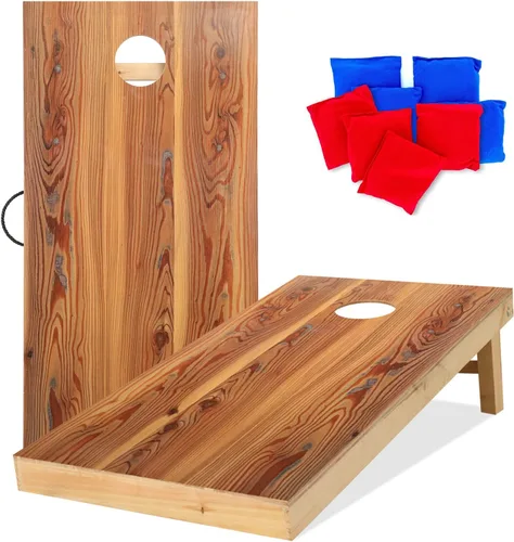 UKASE Juego de Cornhole de Madera Maciza de Tamaño Reglamentario Portátil con Bolsas de Frijoles, Juego de Lanzamiento con Superficie de Veta de