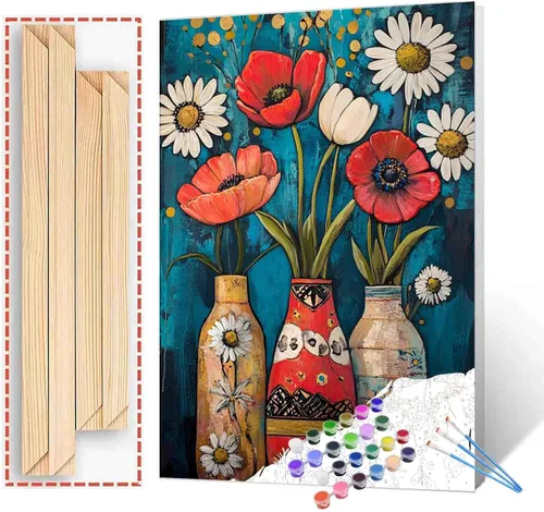Miniatura 23 de Pintura al óleo DIY pintar por números para adultos principiante flores amarillas pintura por números antiestrés pintura digital al óleo, pintura