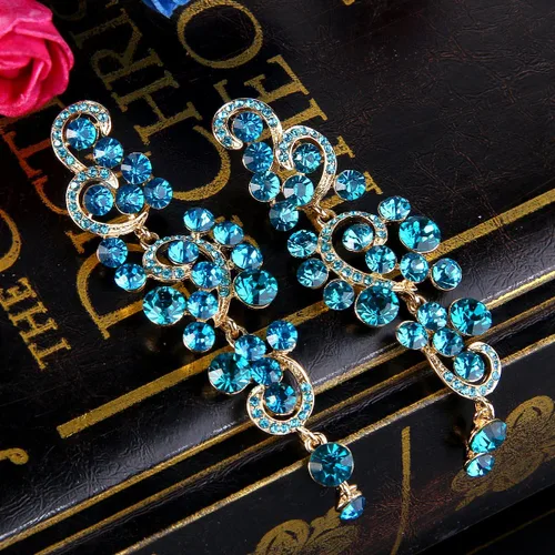 Miniatura 4 de BriLove Aretes colgantes huecos de cristal para mujer, bohemios, bohemios, para boda, Cristal