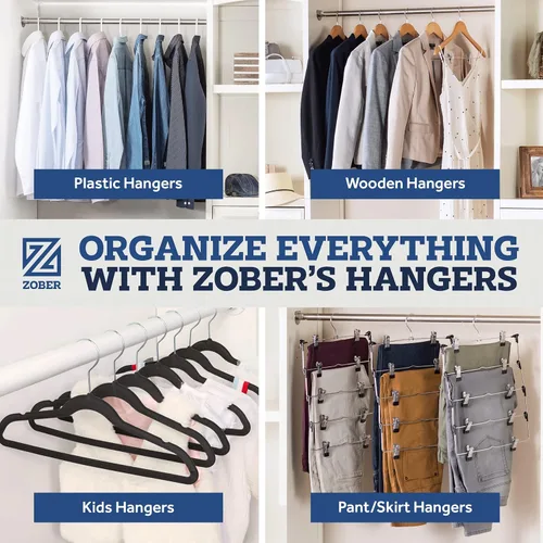 Miniatura 9 de Zober Perchas antideslizantes para pantalones, paquete de 40 unidades de extremos abiertos para jeans y ropa, ahorran espacio, perchas de metal