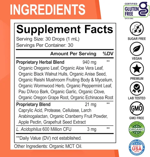 Miniatura 6 de Candida Cleanse Detox para mujeres y hombres – Gotas de aceite de orégano orgánico, ácido caprílico negro nogal ajenjo Candi suplemento suplemento