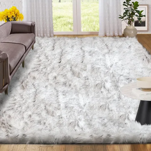 Miniatura 33 de ORINOVA Alfombras de pelo sintético lavable de color gris plateado claro para dormitorio, alfombra de felpa para sala de estar, alfombra