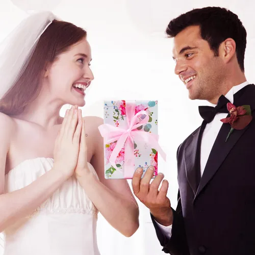 Miniatura 5 de Juego de papel de regalo de boda y cinta para niñas y mujeres, 6 hojas plegadas, diseño de rosa roja y rosa, 20 x 28 pulgadas, papel de regalo