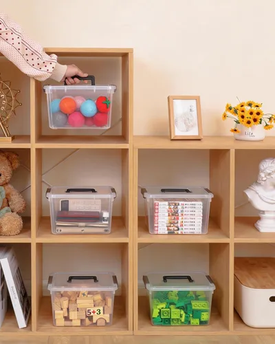 Miniatura 7 de Citylife Paquete de 4 contenedores de almacenamiento de plástico con tapas de pestillo, caja de almacenamiento transparente con asa, contenedores