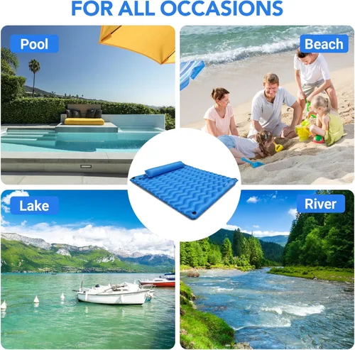 Miniatura 6 de 2-Person Inflatable Pool Float Adult, 71'' x 71'' Large Pool Lounger Float River Tube with Headrest, Adult Heavy Duty Pool Floats Mat for Swimming