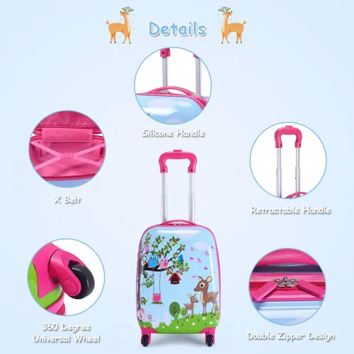 Miniatura 2 de GYMAX Juego de equipaje de mano para niños, maleta con ruedas de 12 y 16 pulgadas, 2 piezas