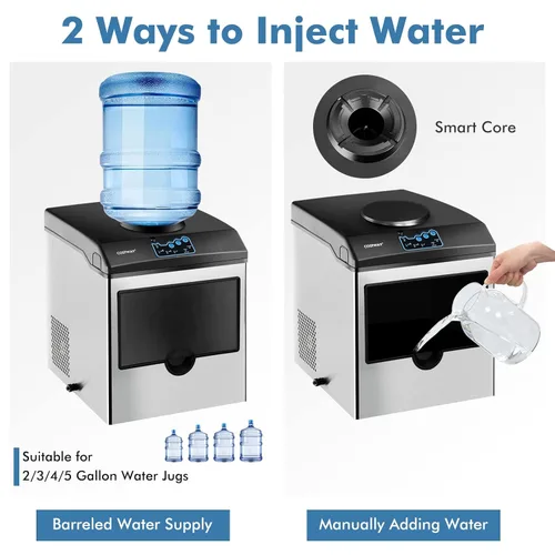 Miniatura 2 de COSTWAY Dispensador de agua integrado para máquina de hielo 2 en 1, 48 libras por día, cubo de hielo de tamaño S/M/L, cesta de almacenamiento