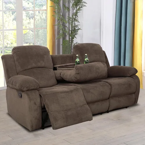 Miniatura 45 de Sofá reclinable manual moderno, sofá reclinable de cuero de 3 plazas, sofá reclinable de sala de estar, sofá con portavasos y mesa abatible