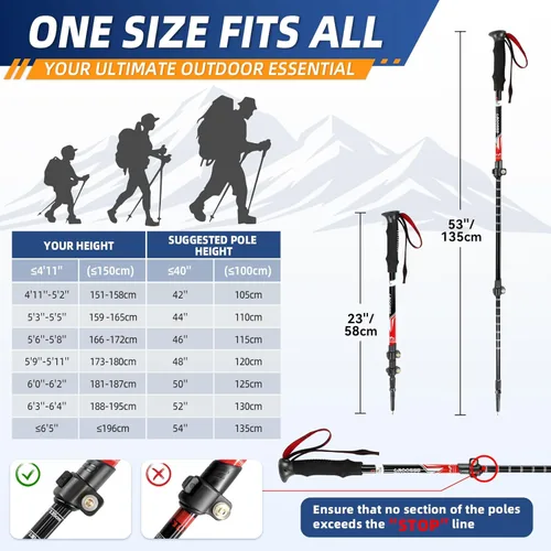 Miniatura 7 de Bastones de trekking ligeros y plegables para senderismo – Paquete de 2 bastones de senderismo ajustables, bastones de aluminio para esquí, caminata