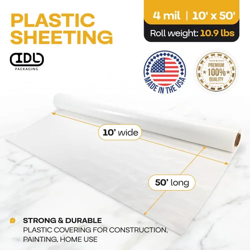 Miniatura 2 de Lámina de plástico de 4 mil, 10' x 50' (500 pies cuadrados) - Lámina de plástico semitransparente resistente para construcción y pintura - Lámina