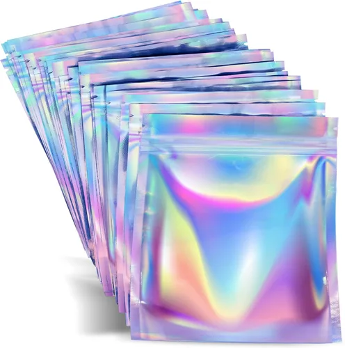 Prestee Bolsas pequeñas de Mylar de 3 x 4 – 100 piezas holográficas resellables para almacenamiento de alimentos, a prueba de olores, ideales para
