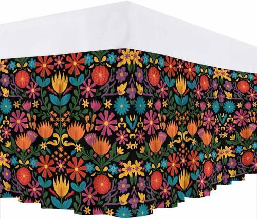 Miniatura 7 de Falda de cama floral colorida tamaño King de 18 pulgadas de caída, ajustable y elástica envolvente, plisada, con volantes de polvo de lujo para cama