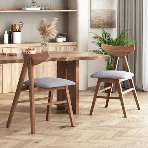 Miniatura 2 de Christopher Knight Home Stocker - Sillas de comedor tapizadas, color gris oscuro/nogal (juego de 2)