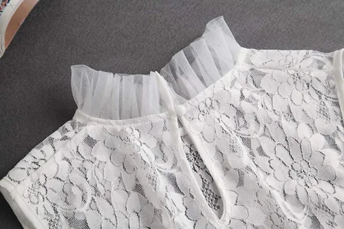 Miniatura 3 de YAKEF Mujeres Niñas Lotus Leaf Stand Collar falso desmontable media camisa blusa cuello de algodón