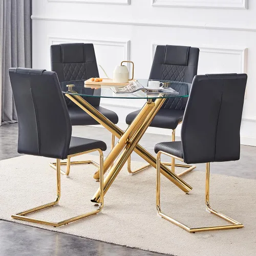 Miniatura 4 de Mesa redonda de comedor de vidrio para 2 a 4, moderna mesa superior de vidrio templado, patas cromadas resistentes, almohadillas ajustables, mesa