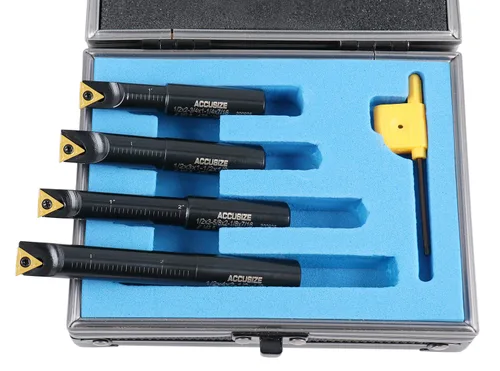 Miniatura 2 de Accusize Industrial Tools Juego de 4 barras de mandrinar indexables de vástago redondo de 1/2 pulgadas con inserciones de carburo Tcmt21.50, 90