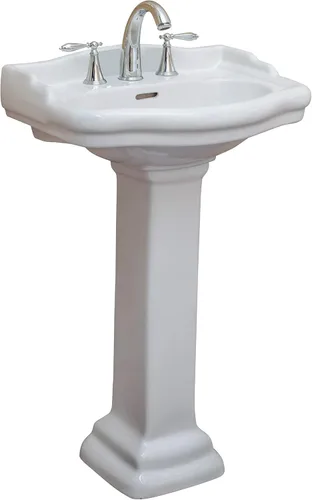 Fine Fixtures Roosevelt Lavabo de Pedestal para Baño – Lavabo de Pedestal Pequeño de 22 Pulgadas, Porcelana Vítrea Duradera con Grifo de Lavabo de