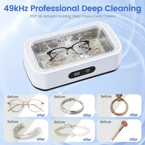 Miniatura 3 de Limpiador ultrasónico de joyas, máquina de limpieza ultrasónica de 49 KHz para joyas, gafas, anillos, correa de reloj, retenedor de dentaduras