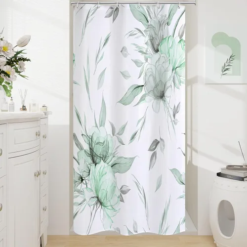 Miniatura 15 de Litabel Cortina de ducha bohemia con estampado floral de acuarela azul y gris, estilo de pintura de tinta, cortinas de ducha de flores y hojas