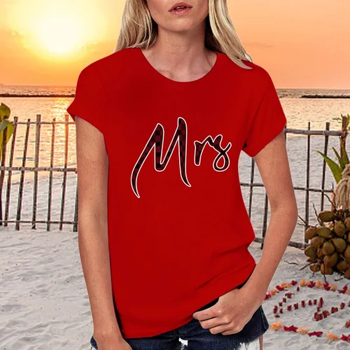 Miniatura 3 de Camiseta de manga corta unisex con estampado de letras a juego para parejas, para San Valentín