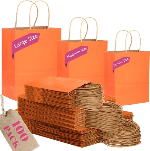 Miniatura 10 de qiqee Paquete de 100 bolsas de regalo de papel negro con asas a granel de varios tamaños