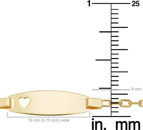 Miniatura 4 de Kooljewelry Pulsera de identificación de bebé de oro amarillo de 14 quilates con corazón 55 pulgadas