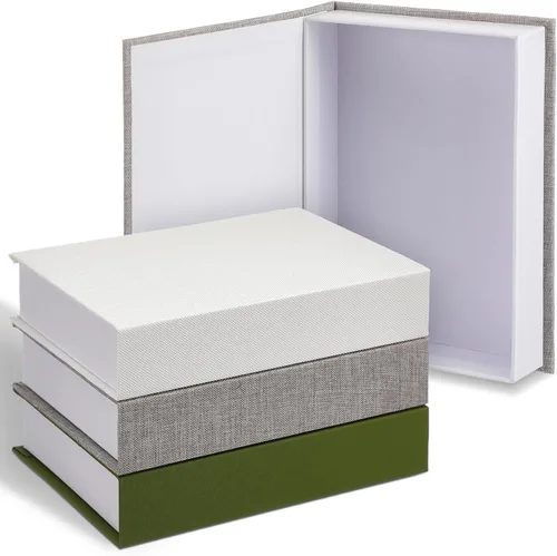 Tioncy Caja de libros falsos de lino neutro, 3 piezas, decoración de imitación para decoración del hogar, estantes, mesa, tarjetas, fotos, regalo de