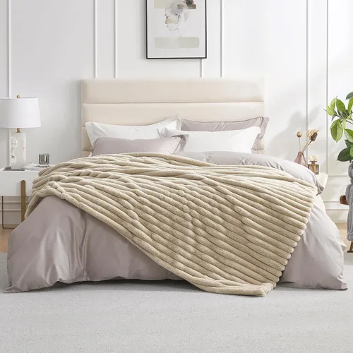 Miniatura 14 de Amélie Home - Manta de piel sintética para sofá, acogedora manta mullida de felpa suave a rayas para sofá familiar, silla, dormitorio, 55 x 70 Rayas