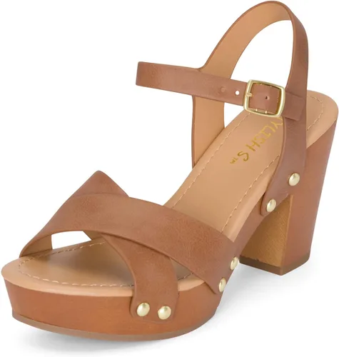 Miniatura 3 de STYLISH S SHIFT - Sandalias de tacón de plataforma de madera sintética con correa de tobillo y puntera abierta para mujer