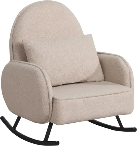Miniatura 4 de Mecedora para bebé, silla para niños, sofá para niños, pie de metal tembloroso y tela sherpa, mecedora para niños y niñas (beige)
