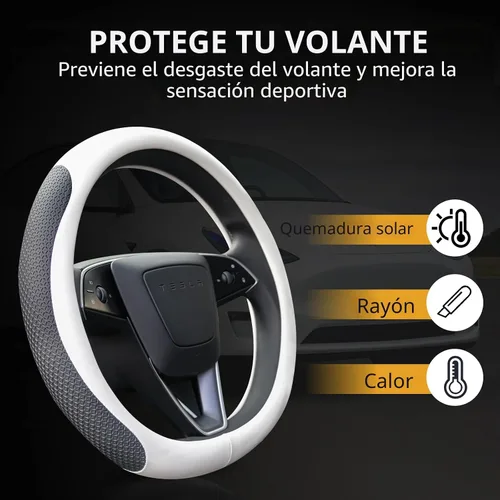 Miniatura 6 de Uxcer Funda de cuero prémium para volante de Tesla Model 3/Y 2016-2025 2026 Juniper/Highland, antideslizante, transpirable, protector de volante