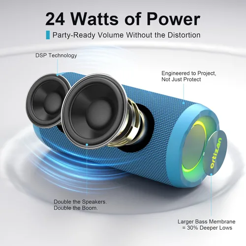 Miniatura 2 de Ortizan Altavoz Bluetooth portátil inalámbrico, IPX7 impermeable, a prueba de polvo y a prueba de óxido, potente sonido de 24 W, graves mejorados