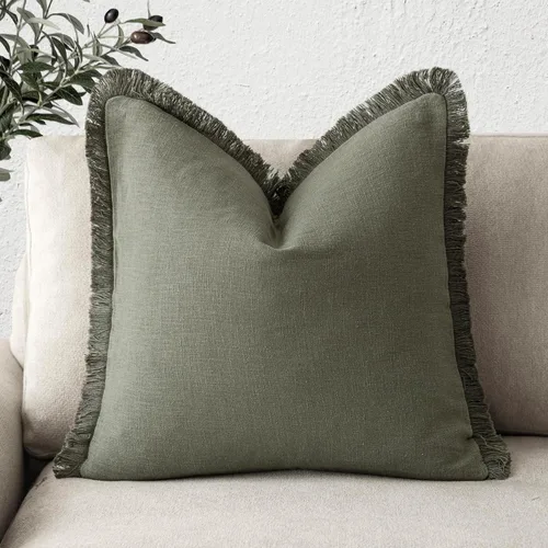 Miniatura 27 de Foindtower Fundas de almohada decorativas de lino con flecos, acogedora funda de cojín bohemia estilo farmhouse con borlas, funda de almohada