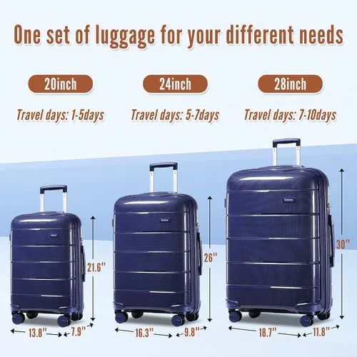 Miniatura 9 de Joyway maleta de equipaje, Azul, Equipaje Spinner Ruedas Hardside Equipaje 8pcs Set Ligero Pp Durable Equipaje Con Tsa Lock..