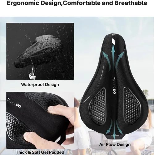 Miniatura 3 de YOUNGDO Cojín de asiento de bicicleta con funda impermeable, almohadilla de asiento de bicicleta de gel para sillín estrecho, absorción de golpes