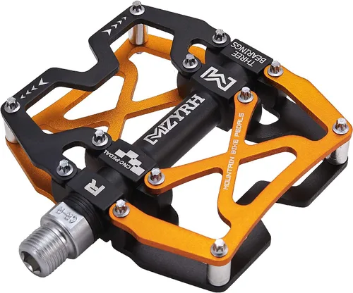 Miniatura 19 de Mzyrh - Pedales de bicicleta de montaña, ultra fuertes, coloridos, mecanizados CNC, de 9/16 pulgadas, ciclismo sellado con 3 rodamientos Negro 3