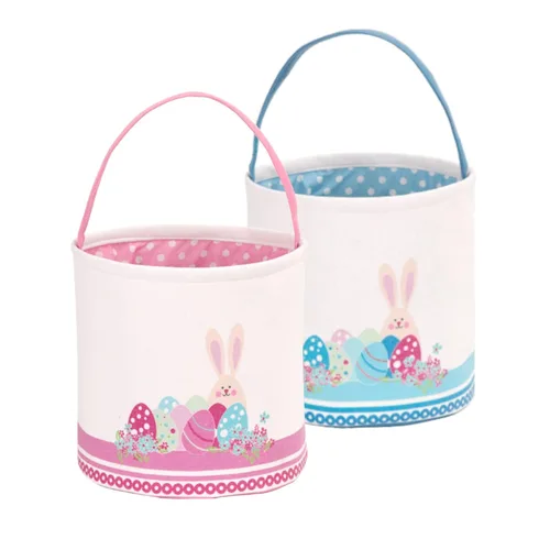 Miniatura 10 de LessMo - Canasta de conejito para huevos de Pascua, color púrpura, bonita, personalizable, de lona y algodón, canasta para búsqueda de huevos
