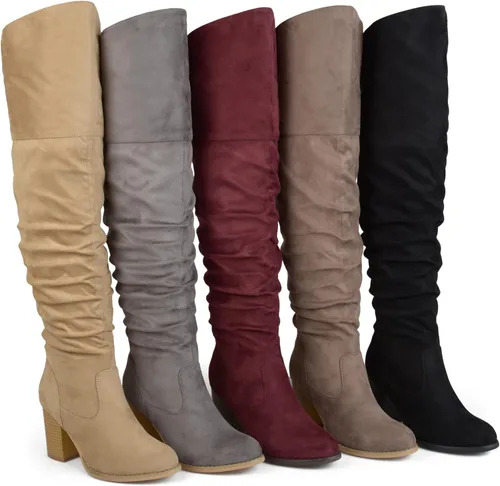 Miniatura 7 de Journee Collection Botas Kaison de cuero vegano con cremallera sobre la rodilla y tacón de bloque para mujer regular y ancha