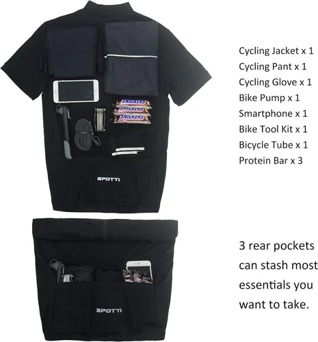 Miniatura 5 de Spotti Playera de manga corta para ciclismo de hombre con 3 bolsillos traseros, transpirable, secado rápido
