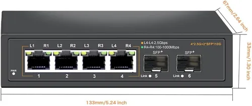 Miniatura 7 de Interruptor Ethernet no administrado de 2.5G con 4 puertos Base-T de 2.5G y 2 puertos de enlace ascendente SFP+ de 10G, compatible