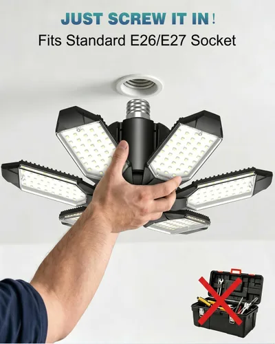 Miniatura 5 de BRAINIAC Bombilla LED para garaje de 150 W, 15000 lm, luces de techo de garaje deformables con 6 paneles ajustables, E26/E27, luces de tienda