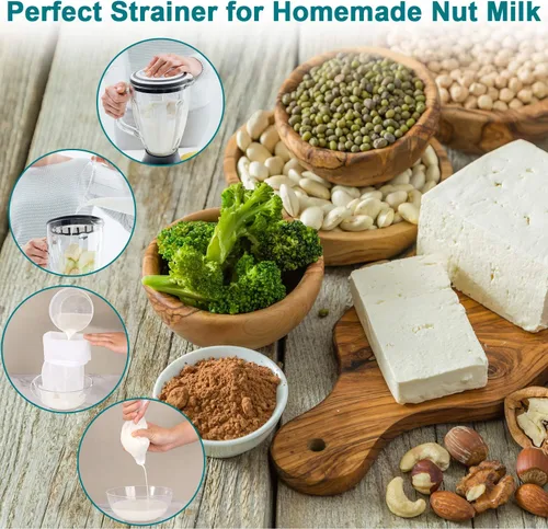 Miniatura 5 de Boao Paquete de 6 bolsas de leche de nueces, bolsas reutilizables para colar alimentos con cordón de nailon de malla fina, 3 tamaños