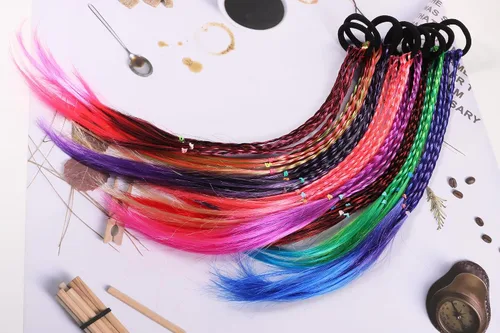 Miniatura 2 de KAGNAL 8 extensiones de cabello de trenzas de colores con bandas de goma, extensiones de cabello para niñas, extensiones sintéticas multicolor